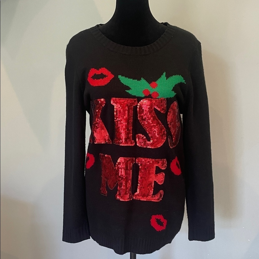 Sequin Kiss Me Black Sweater large